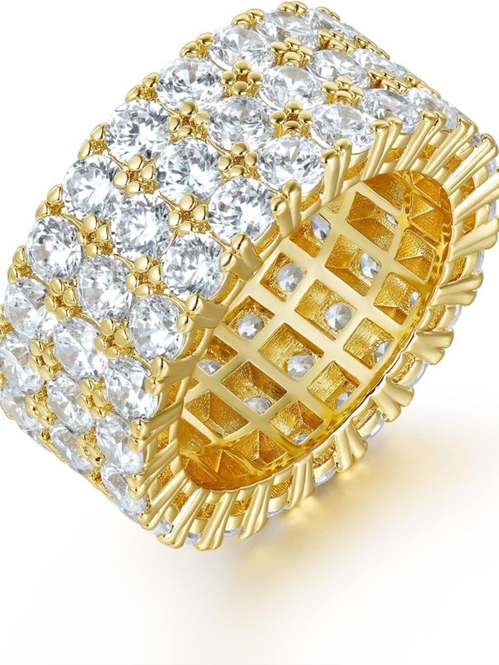 Stunning 3 Row Cubic Zirconia Eternity Ring in 14K White Gold, Size 5-10